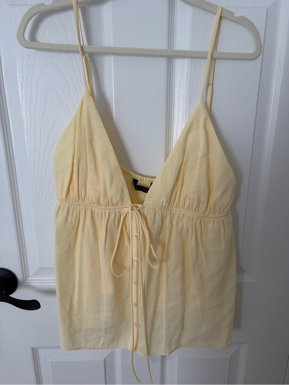 Zara Pale Yellow Spaghetti Strap Tie-Front Camisole